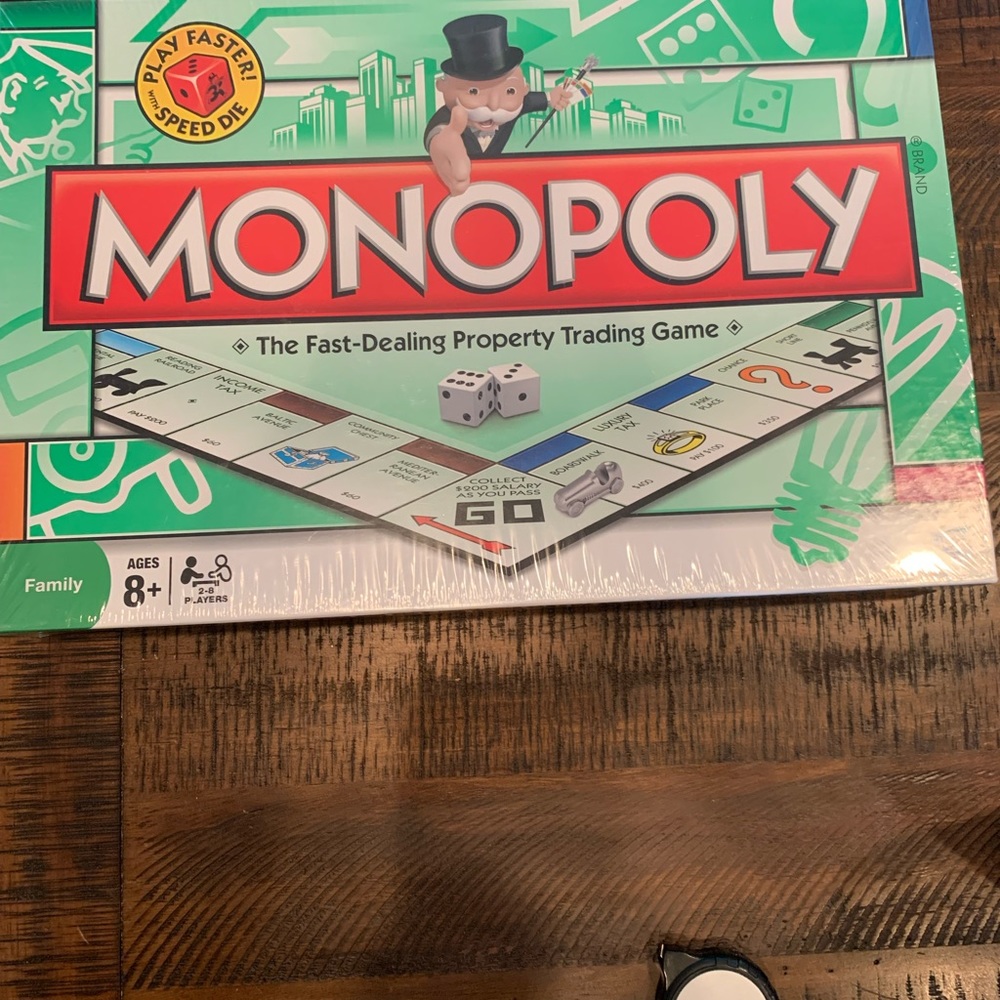 New, sealed in box, Hasbro Monopoly Board Game w/Speed Die. 2-8 player